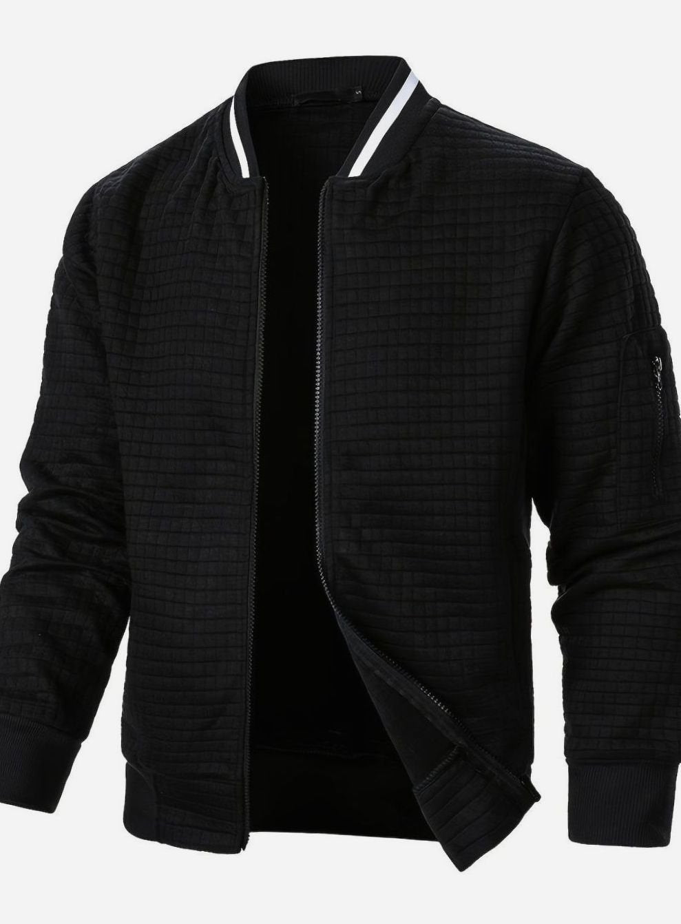 Men's Textured Grid Zip-Up Bomber Jacket