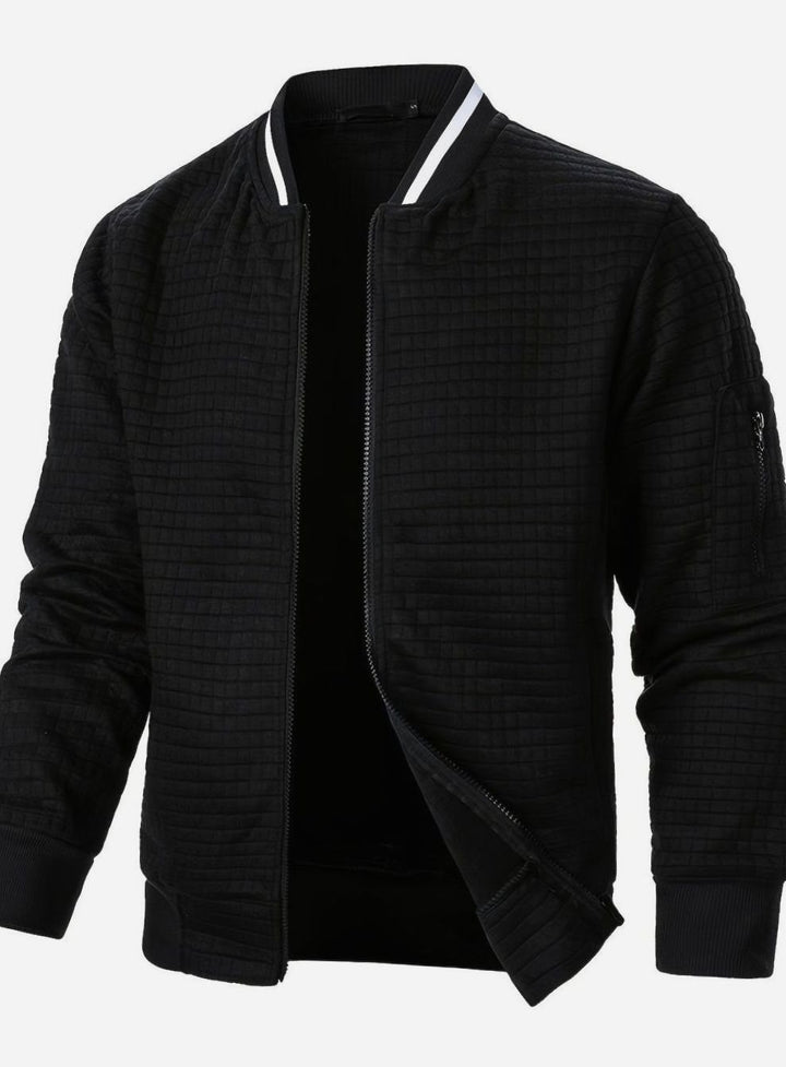 Men's Textured Grid Zip-Up Bomber Jacket
