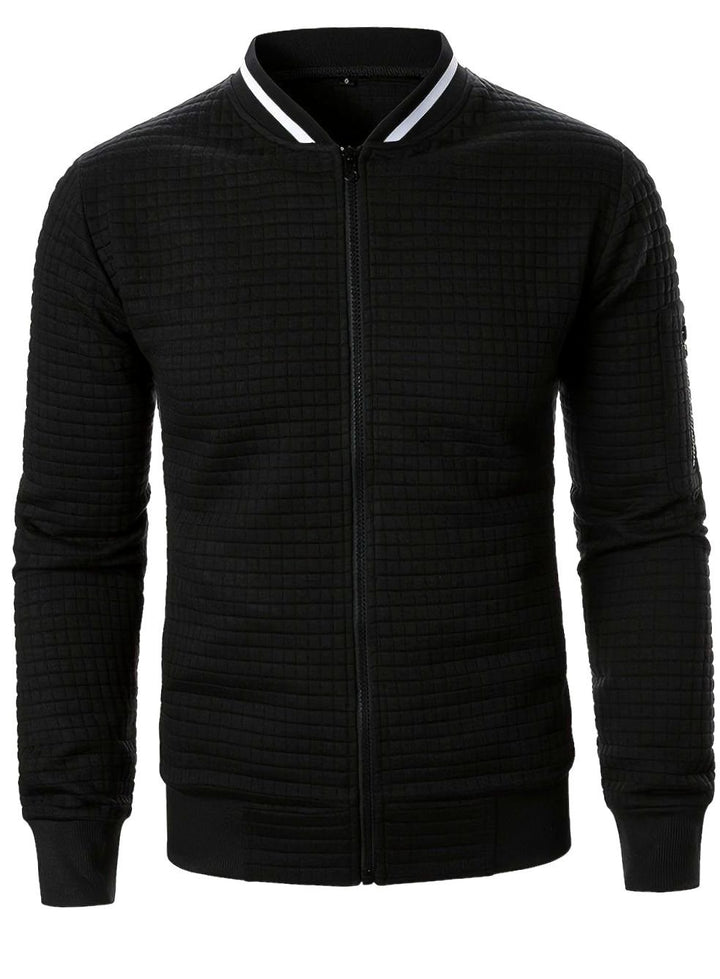 Men's Textured Grid Zip-Up Bomber Jacket