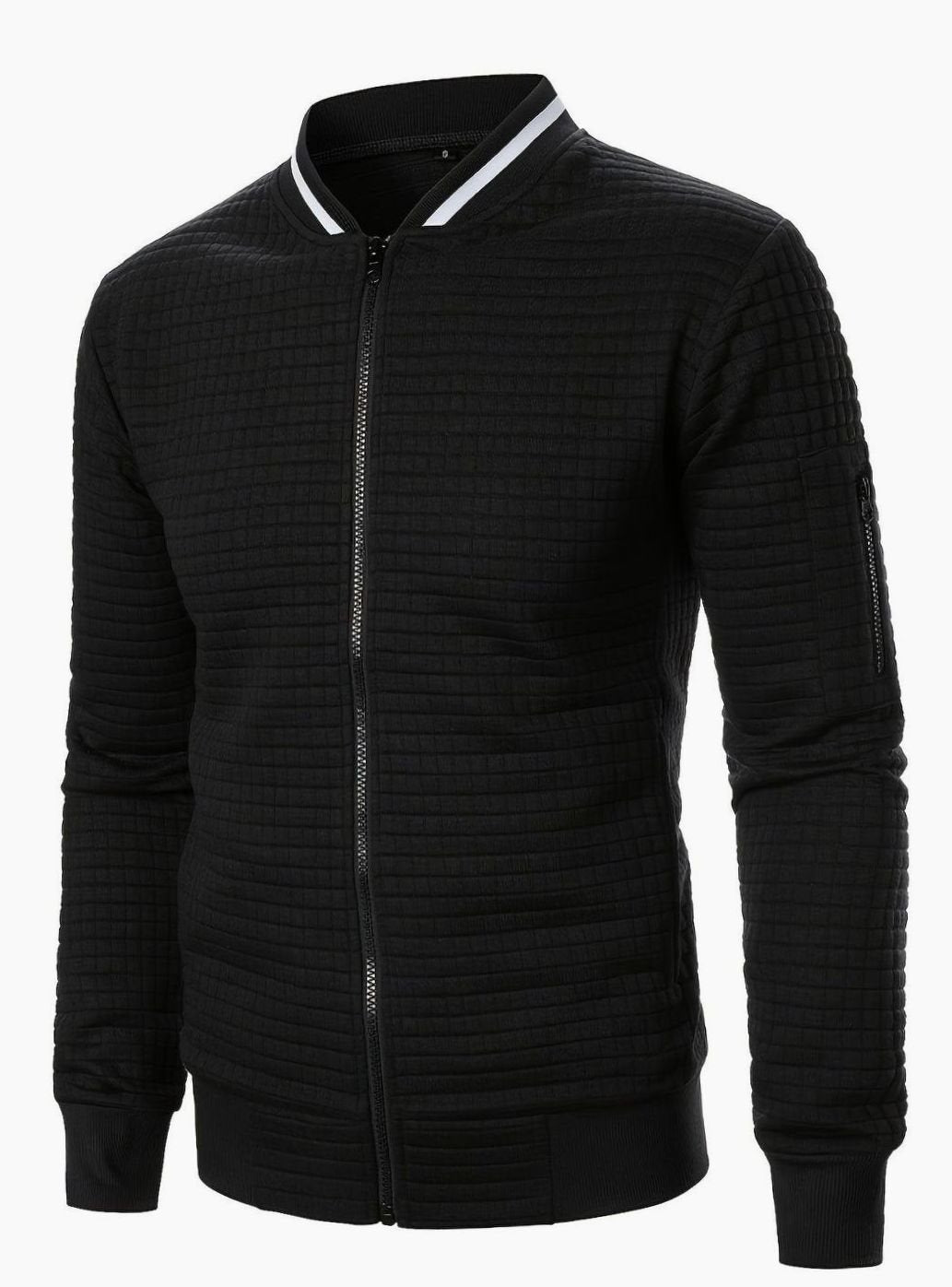 Men's Textured Grid Zip-Up Bomber Jacket