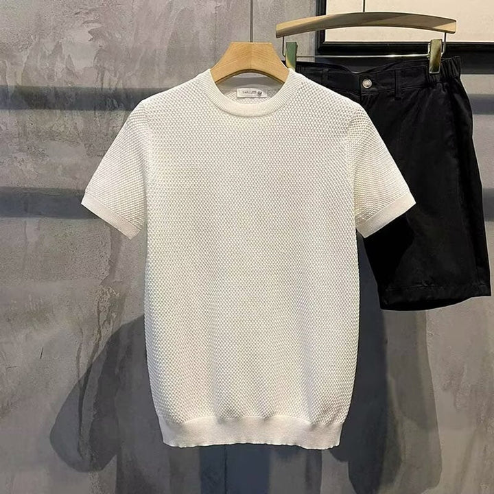 Men's Textured Knit Crewneck Pullover Sweater - Cream