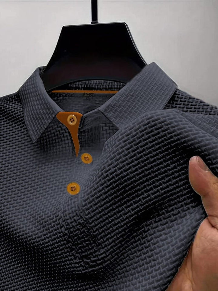 Men's Textured Woven-Pattern Short-Sleeve Polo Shirt - Dark Gray