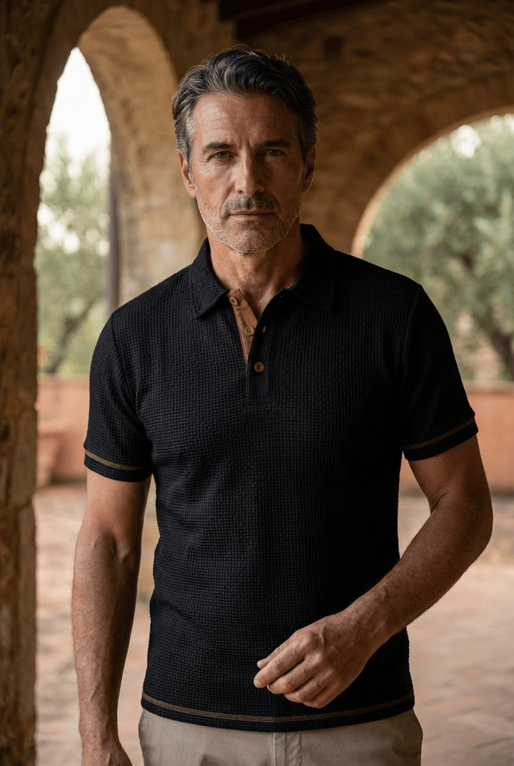 Men's Textured Woven-Pattern Short-Sleeve Polo Shirt