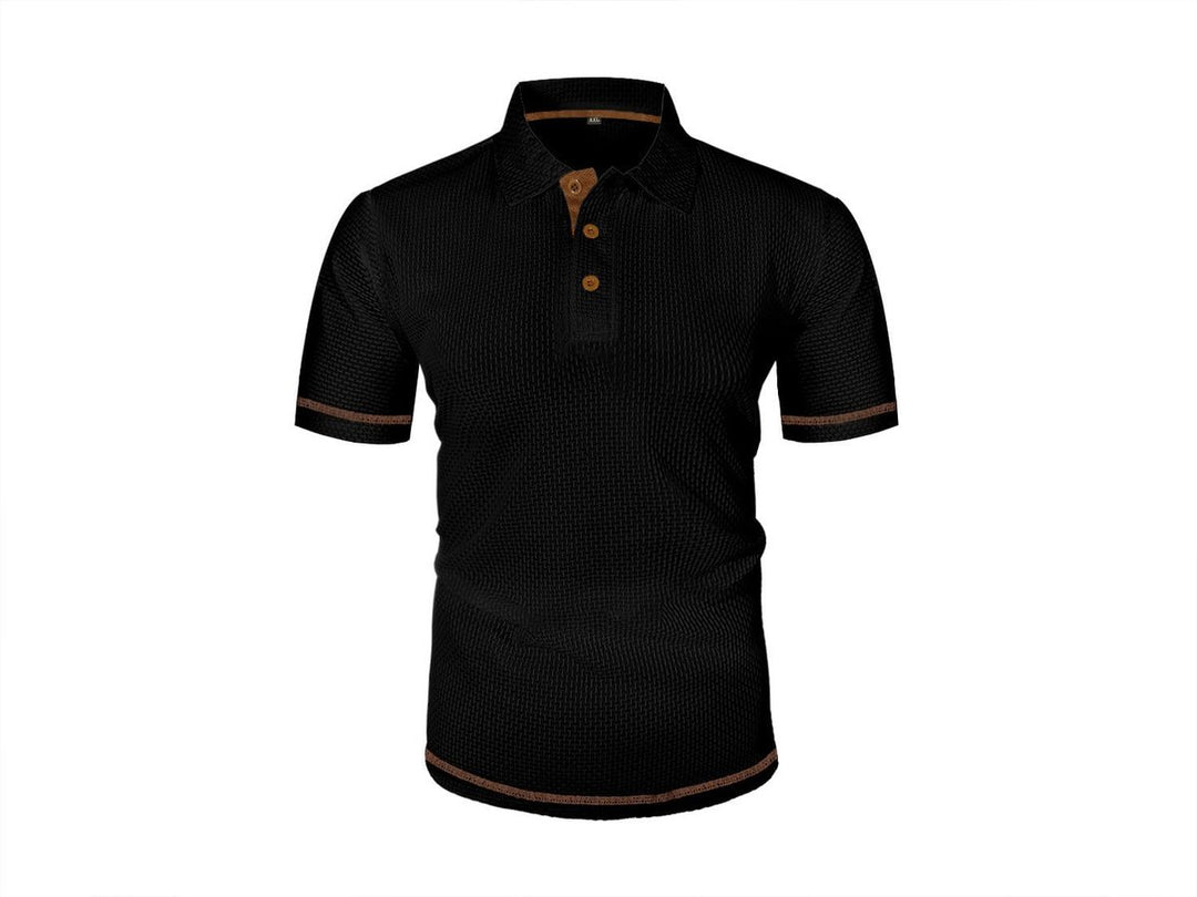 Men's Textured Woven-Pattern Short-Sleeve Polo Shirt