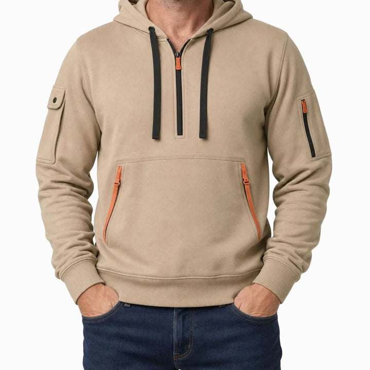 Men's Utility Quarter-Zip Hooded Pullover Sweater - Beige