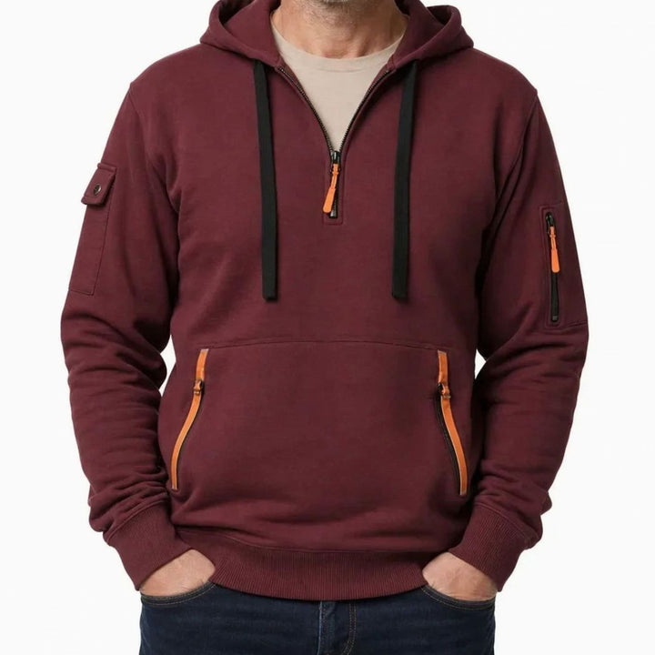 Men's Utility Quarter-Zip Hooded Pullover Sweater - Red
