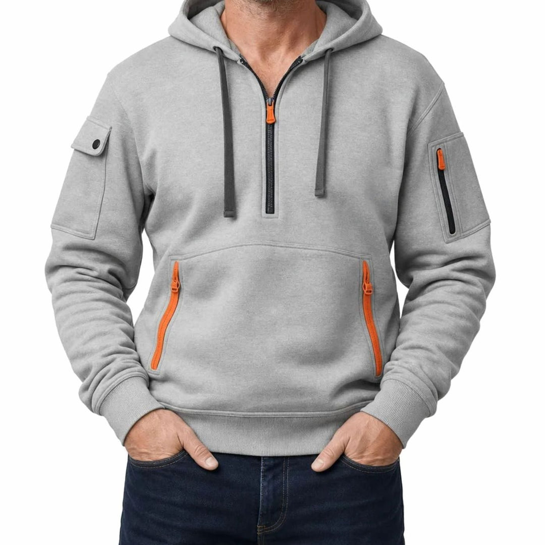 Men's Utility Quarter-Zip Hooded Pullover Sweater - Gray