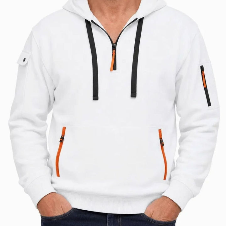 Men's Utility Quarter-Zip Hooded Pullover Sweater - White