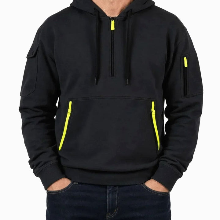 Men's Utility Quarter-Zip Hooded Pullover Sweater - Black