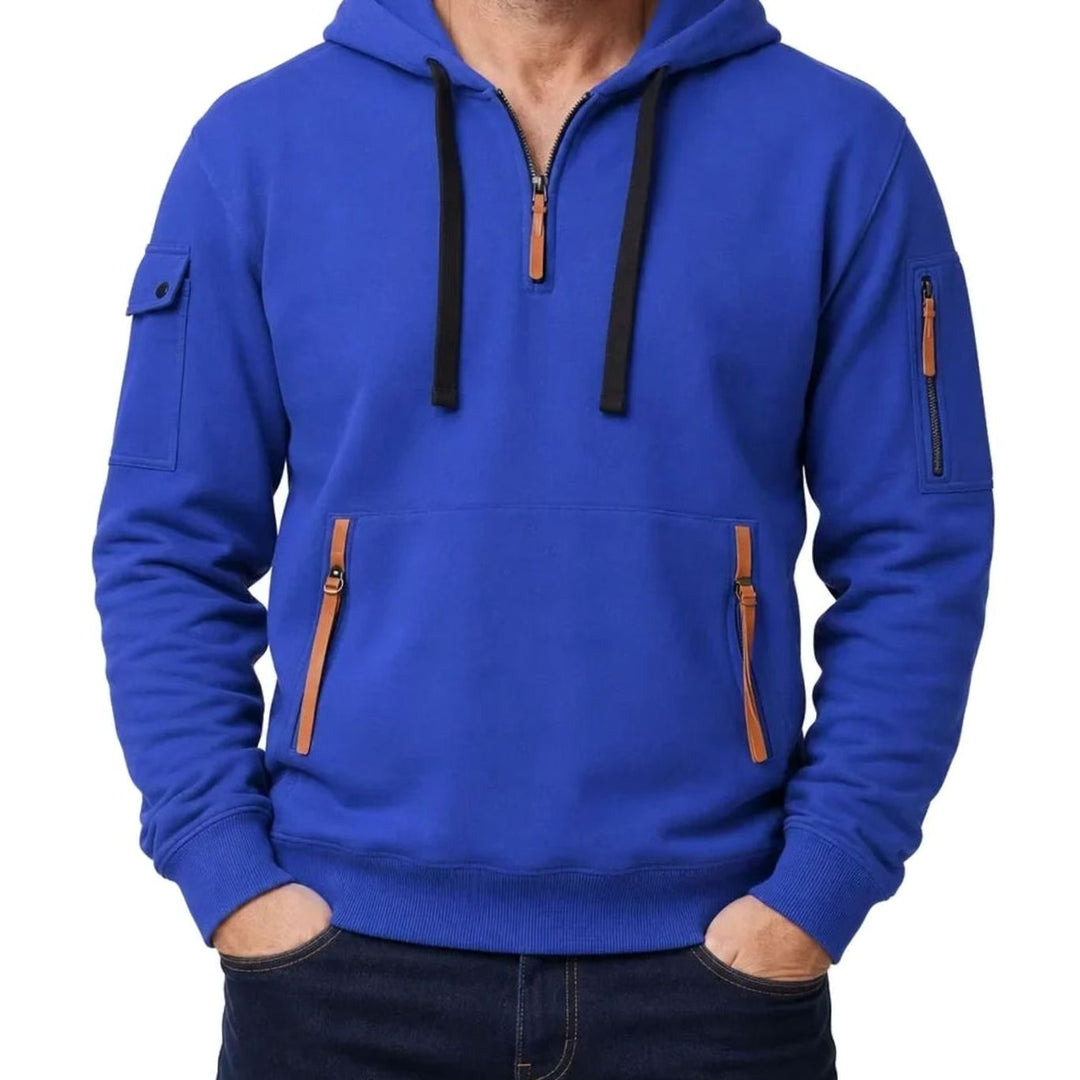 Men's Utility Quarter-Zip Hooded Pullover Sweater - Blue