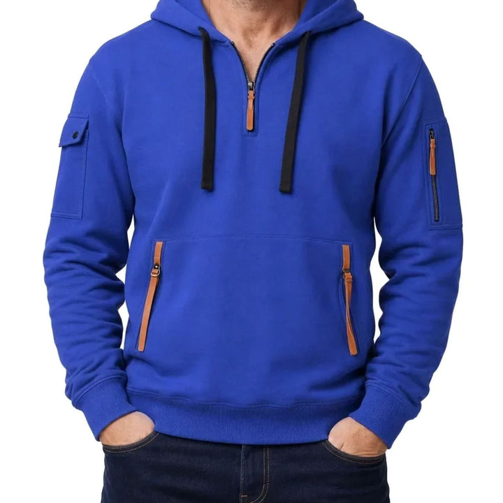 Men's Utility Quarter-Zip Hooded Pullover Sweater - Blue