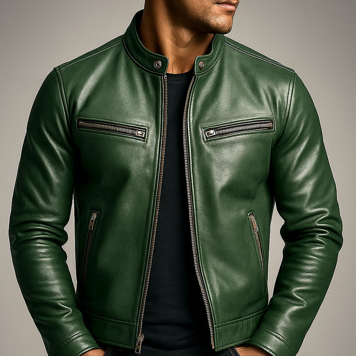 Men's Vintage Biker Leather Zip-Up Moto Jacket
