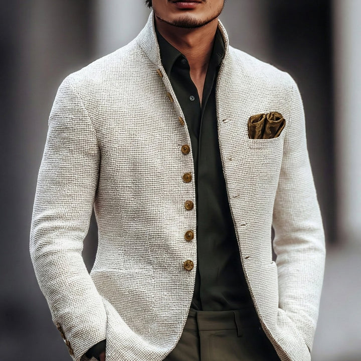 Men's Vintage-Inspired Stand Collar Single-Breasted Cardigan - White