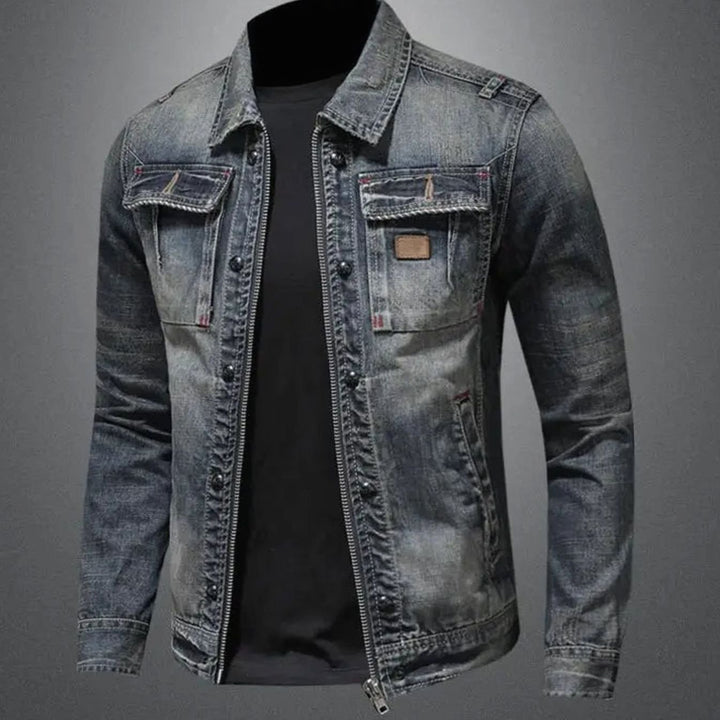 Men's Vintage-Wash Dual-Closure Denim Trucker Jacket