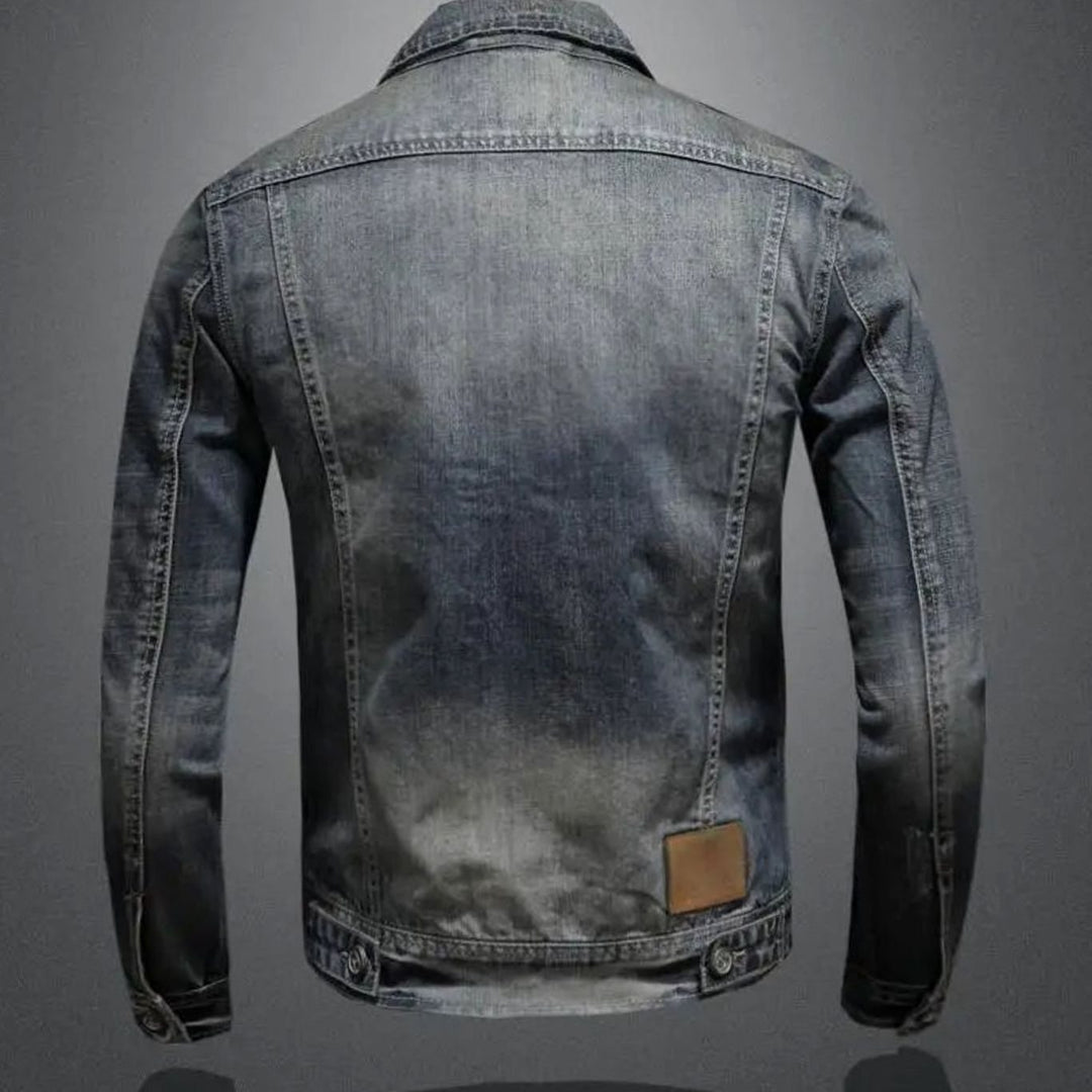 Men's Vintage-Wash Dual-Closure Denim Trucker Jacket