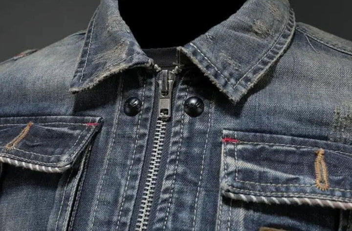 Men's Vintage-Wash Dual-Closure Denim Trucker Jacket
