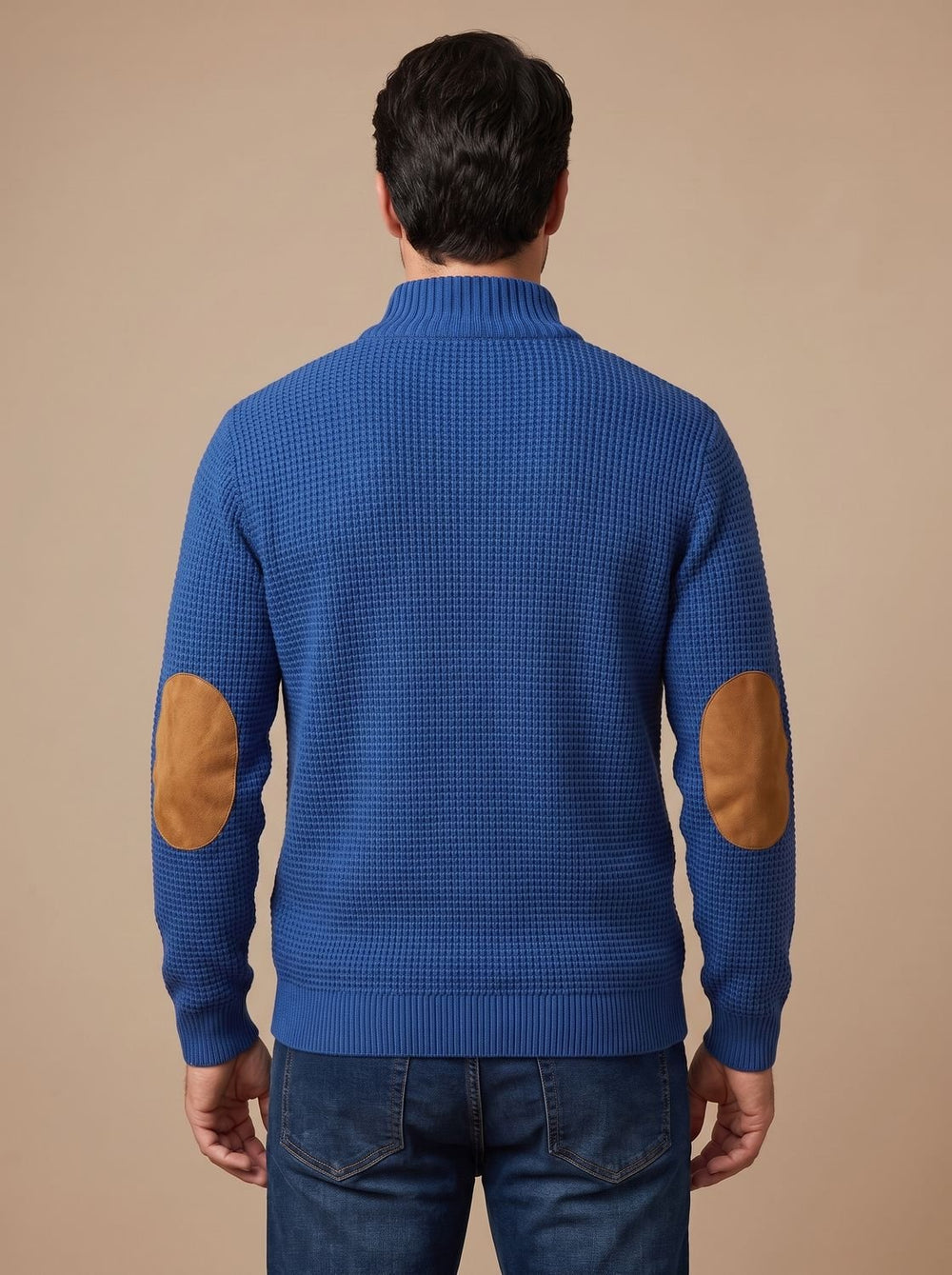 Men's Waffle-Knit Button-Collar Long-Sleeve Pullover Sweater