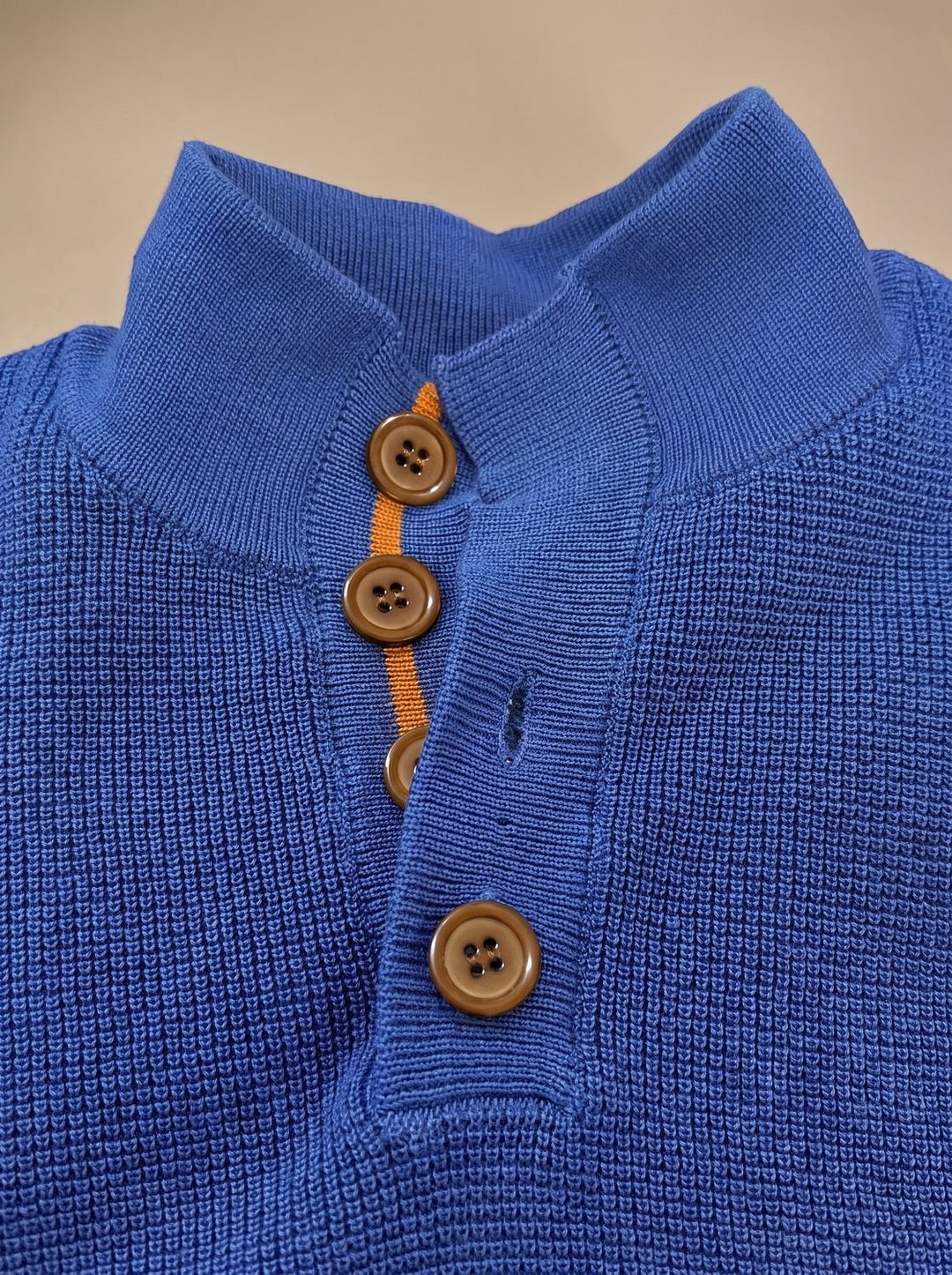 Men's Waffle-Knit Button-Collar Long-Sleeve Pullover Sweater