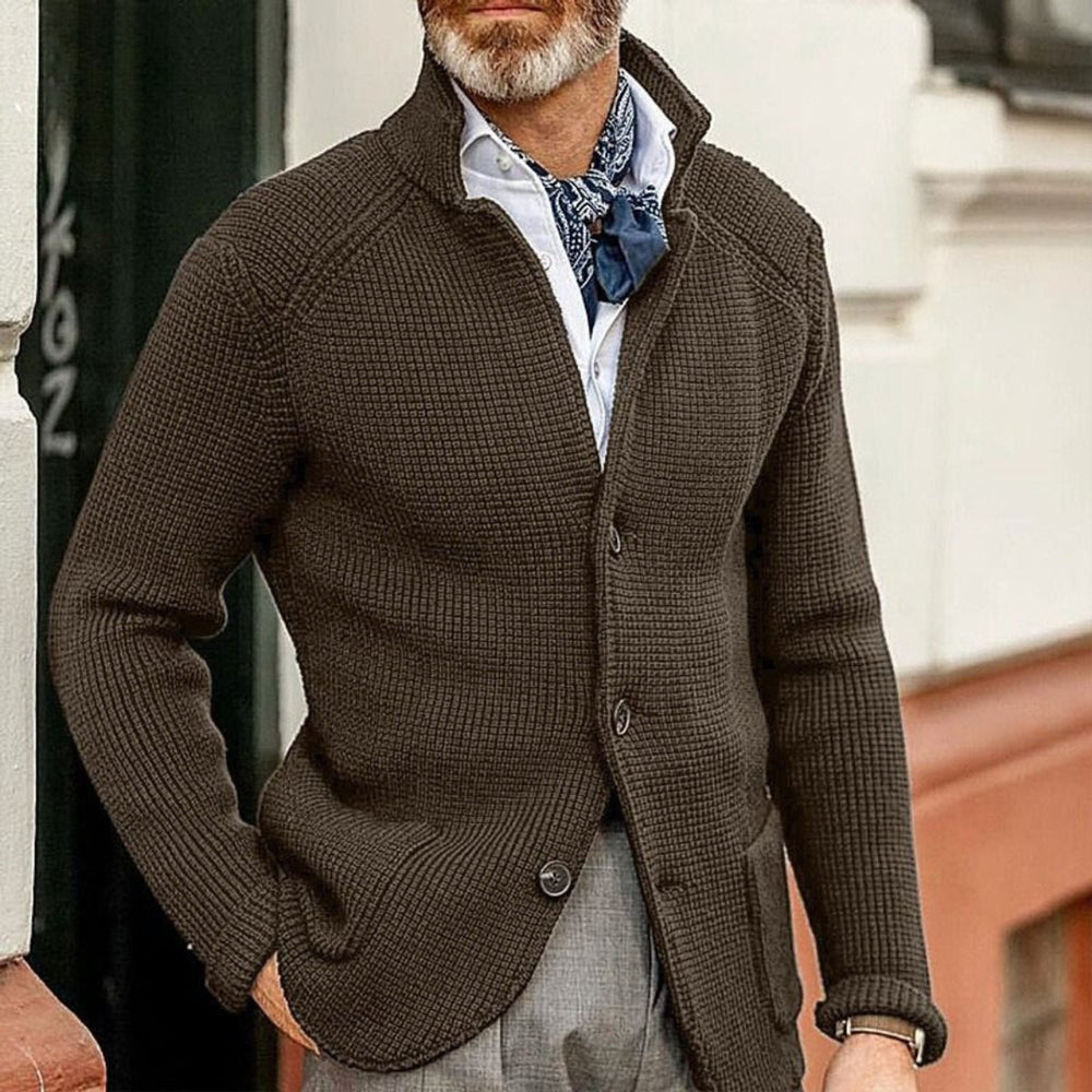 Men's Waffle-Knit Button-Front Cardigan Sweater Women Love Too - Coffee