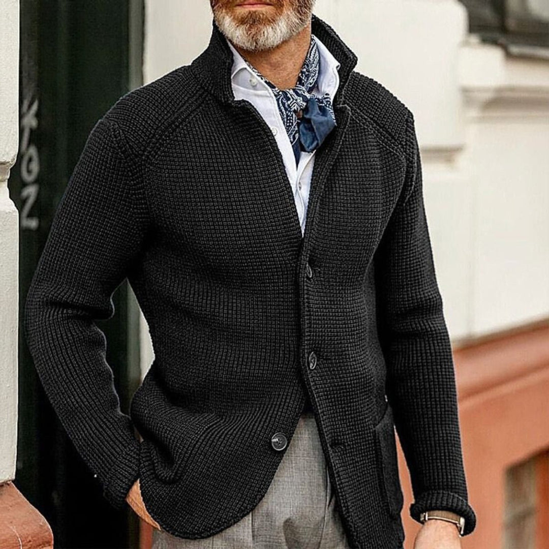 Men's Waffle-Knit Button-Front Cardigan Sweater Women Love Too - Black