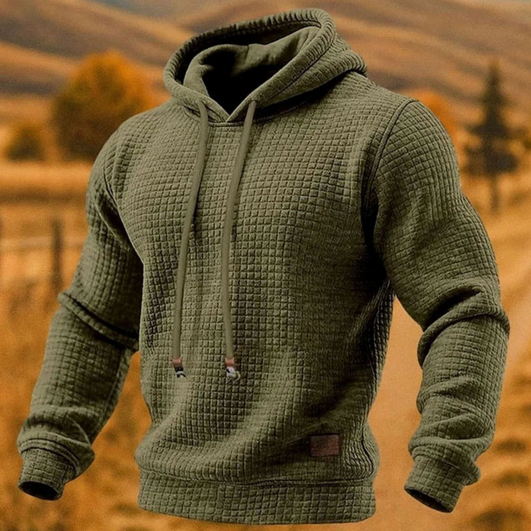 Men's Waffle-Knit Pullover Hoodie Sweatshirt - Army Green