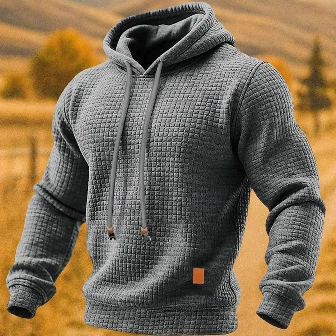 Men's Waffle-Knit Pullover Hoodie Sweatshirt - Light Gray