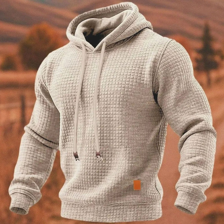 Men's Waffle-Knit Pullover Hoodie Sweatshirt - Apricot