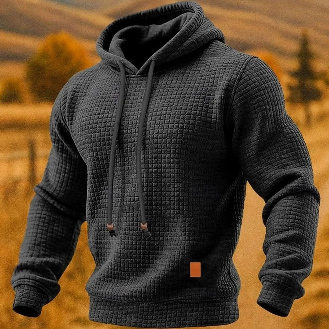 Men's Waffle-Knit Pullover Hoodie Sweatshirt - Dark Gray