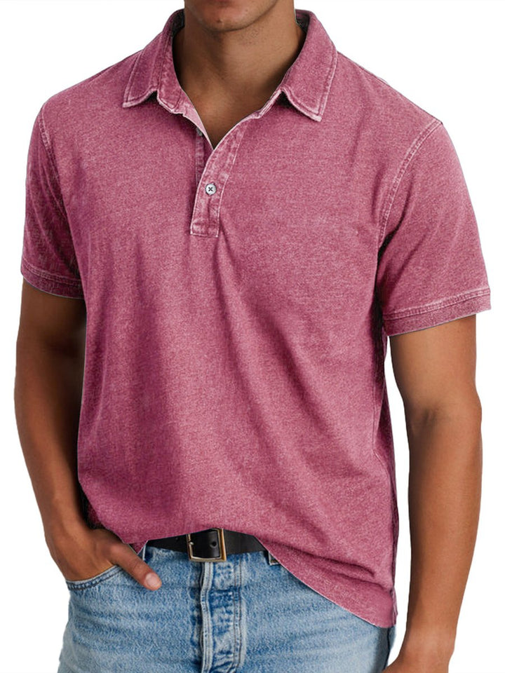 Men's Washed Cotton Short-Sleeve Polo Shirt - Pink