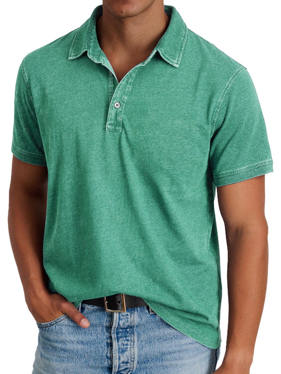 Men's Washed Cotton Short-Sleeve Polo Shirt - Green