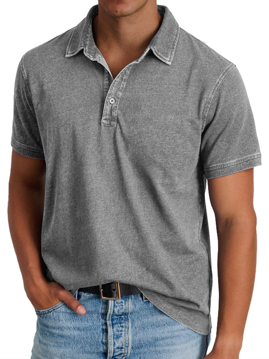Men's Washed Cotton Short-Sleeve Polo Shirt - Gray
