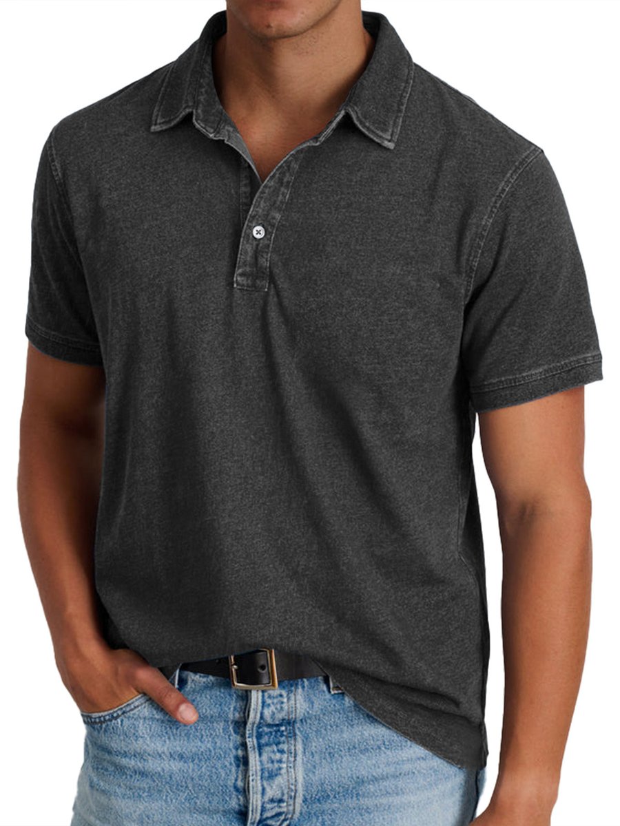 Men's Washed Cotton Short-Sleeve Polo Shirt - Black