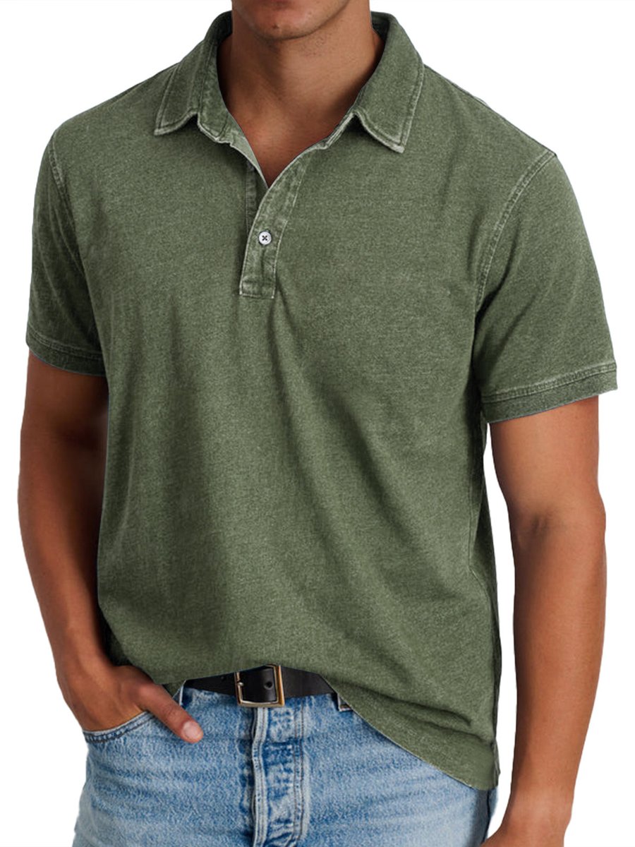 Men's Washed Cotton Short-Sleeve Polo Shirt - Army Green