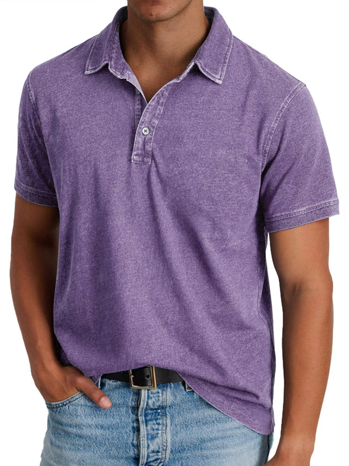 Men's Washed Cotton Short-Sleeve Polo Shirt - Violet