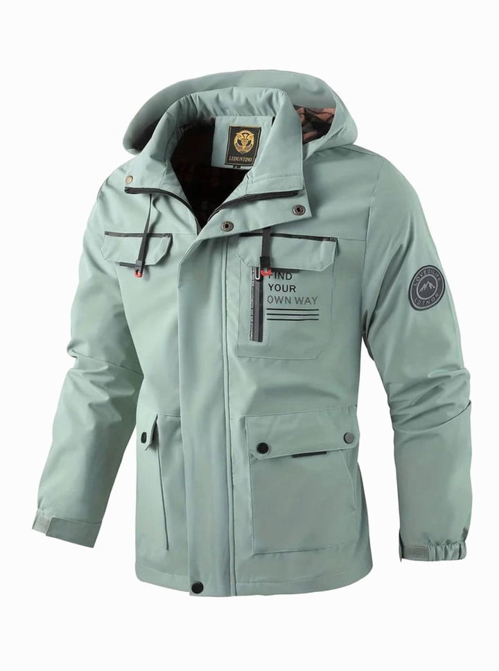 Men's Waterproof Hooded Insulated Winter Jacket Multi-Pocket - Light Green