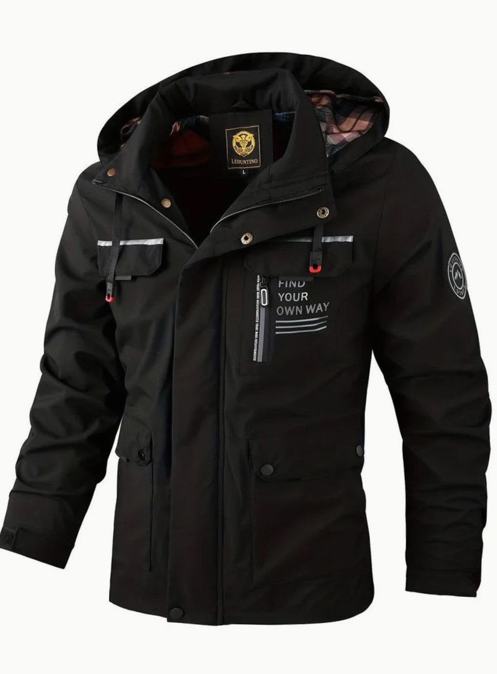 Men's Waterproof Hooded Insulated Winter Jacket Multi-Pocket - Black