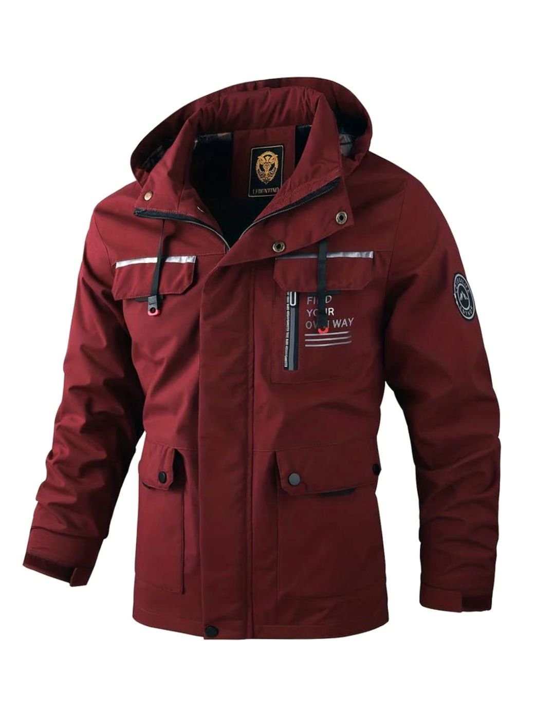 Men's Waterproof Hooded Insulated Winter Jacket Multi-Pocket - Burgundy