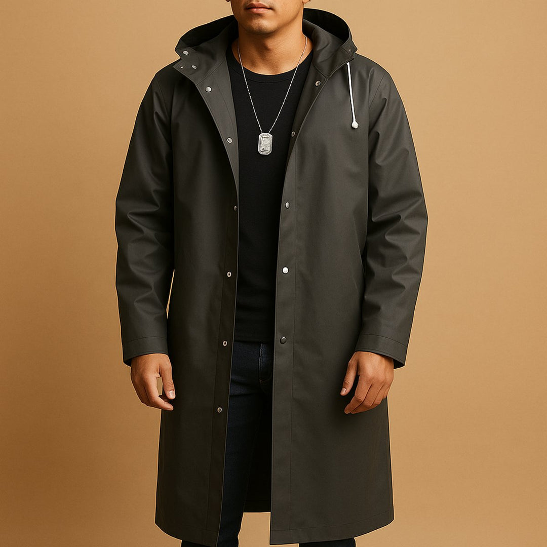 Men's Waterproof Hooded Long Rain Jacket EVA Casual Fit