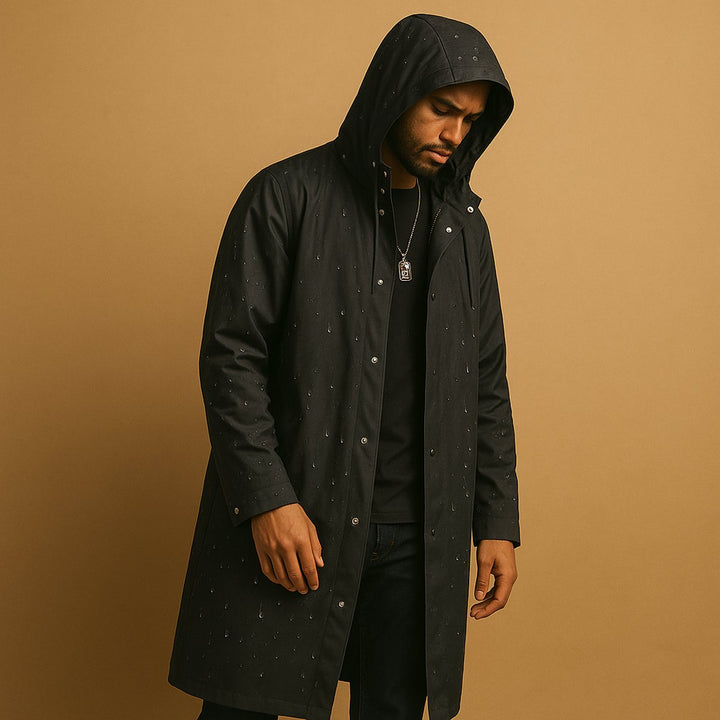 Men's Waterproof Hooded Long Rain Jacket EVA Casual Fit