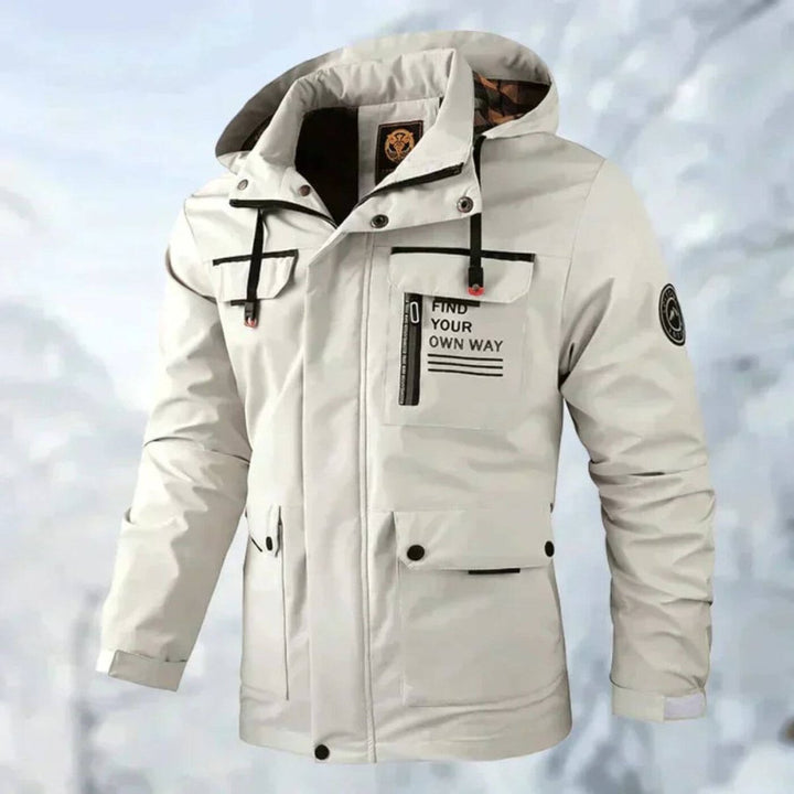 Men's Waterproof Hooded Quilted Jacket Windproof Outdoor Parka - White