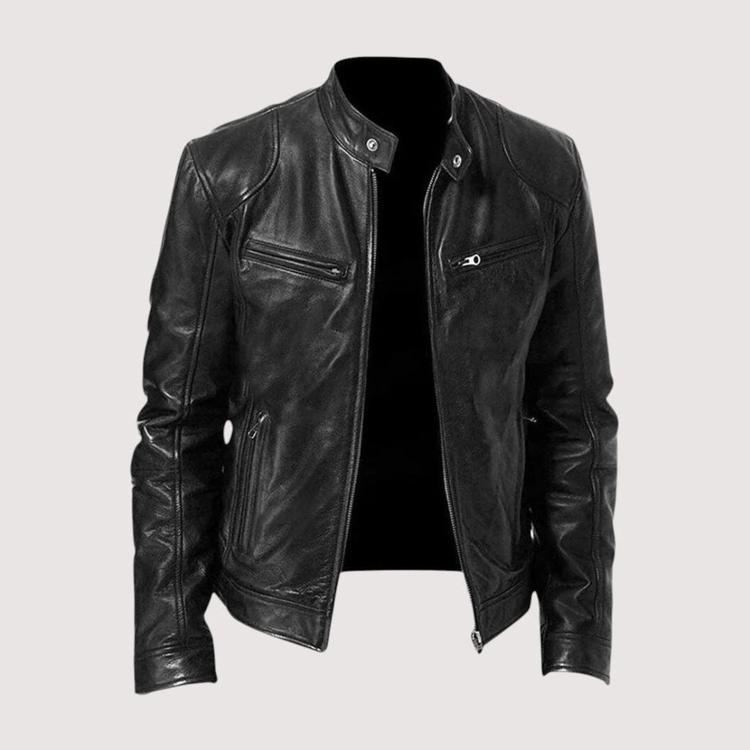 Men's Winter Coat Genuine Leather Moto Biker Jacket - Black