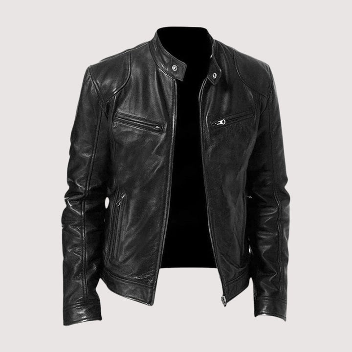 Men's Winter Coat Genuine Leather Moto Biker Jacket - Black