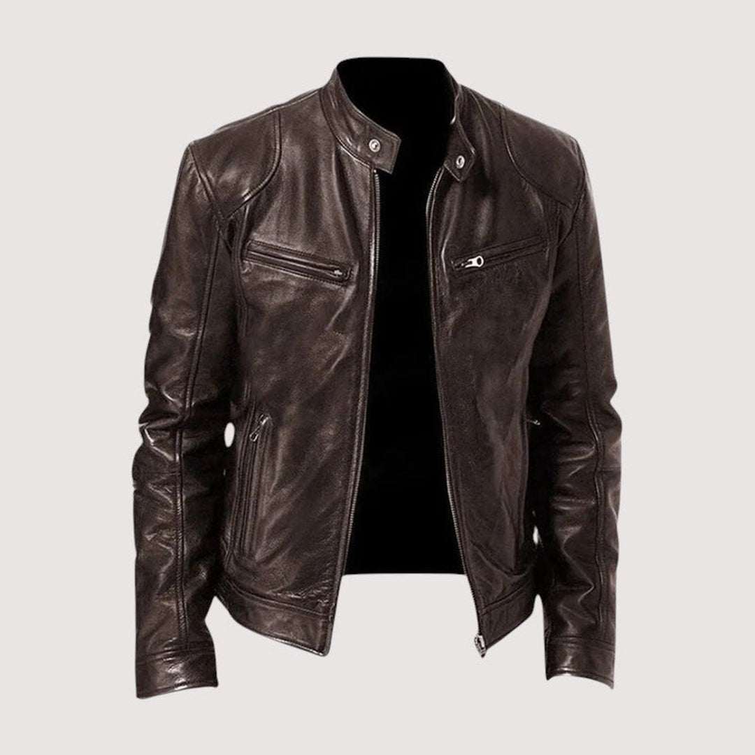 Men's Winter Coat Genuine Leather Moto Biker Jacket - Dark Brown