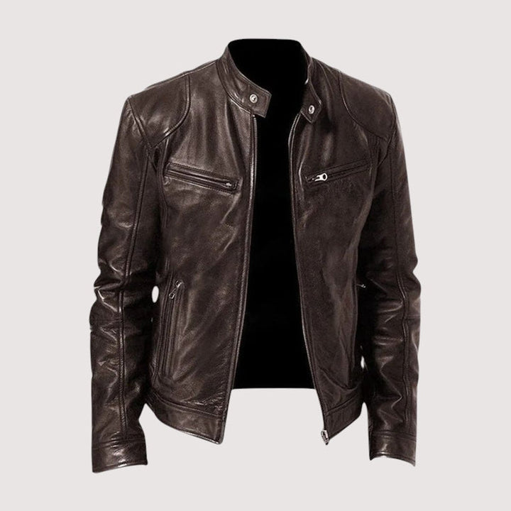Men's Winter Coat Genuine Leather Moto Biker Jacket - Dark Brown