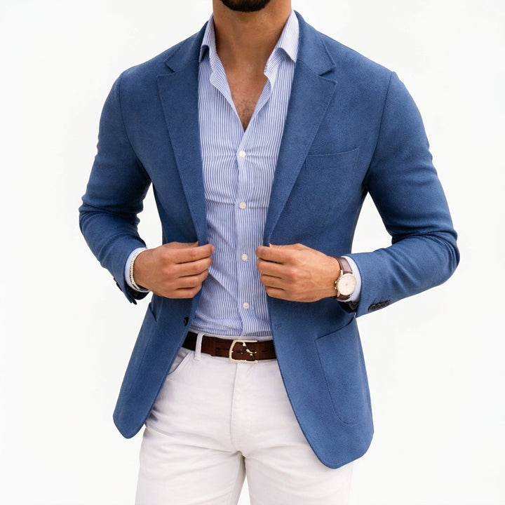 Mens Winter Coat Slim-Fit Notch-Lapel Knit Blazer Jacket - Blue