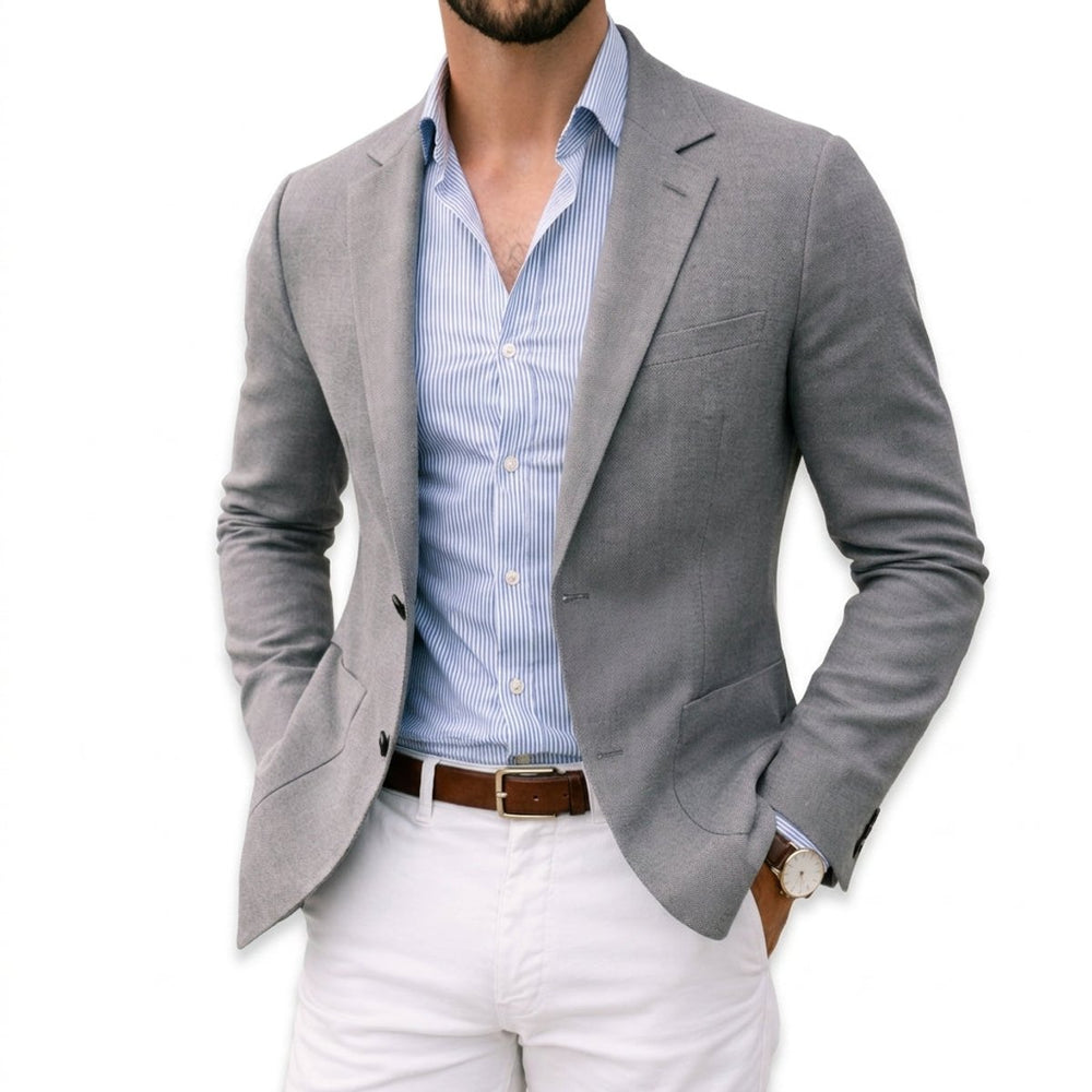 Mens Winter Coat Slim-Fit Notch-Lapel Knit Blazer Jacket - Silver
