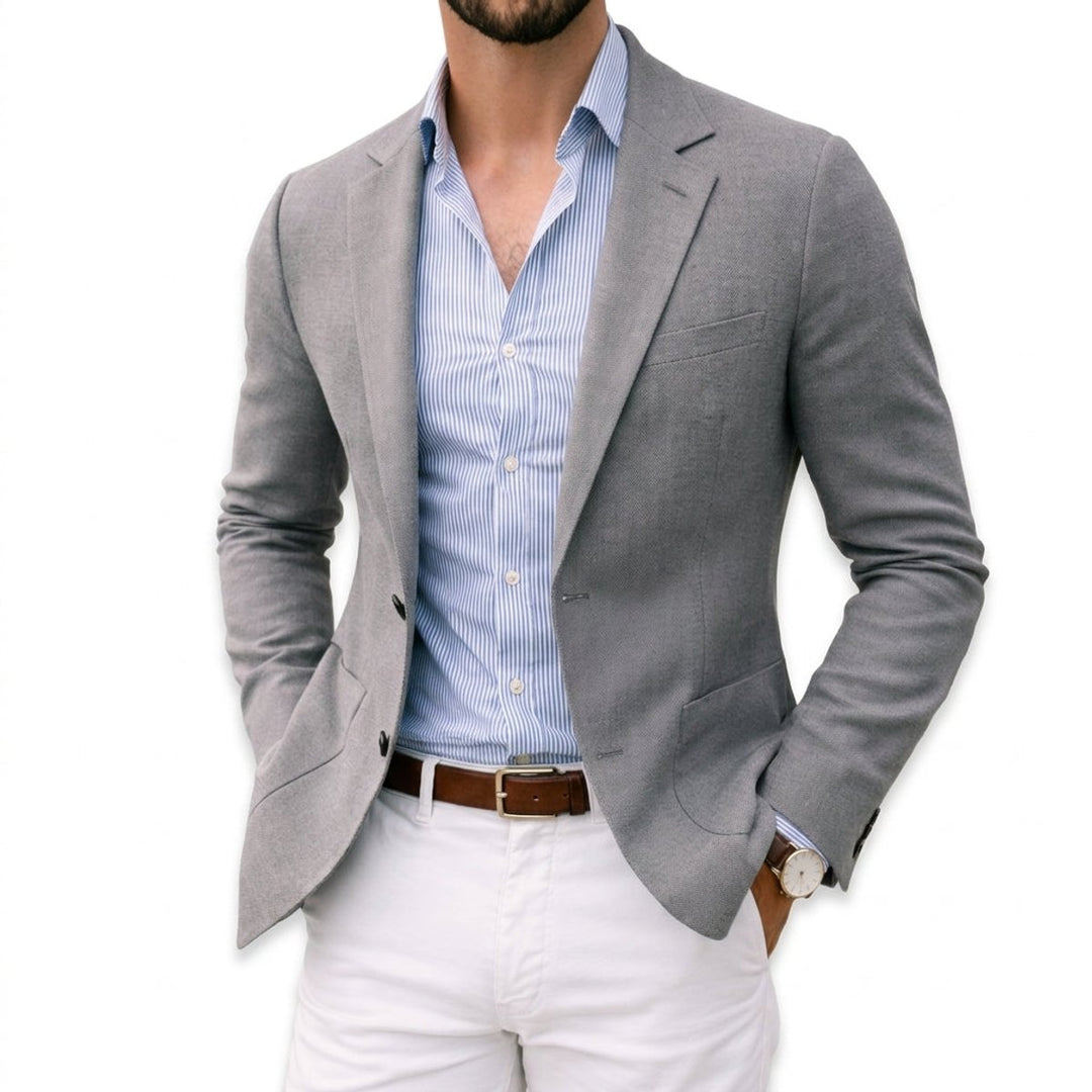 Mens Winter Coat Slim-Fit Notch-Lapel Knit Blazer Jacket - Silver
