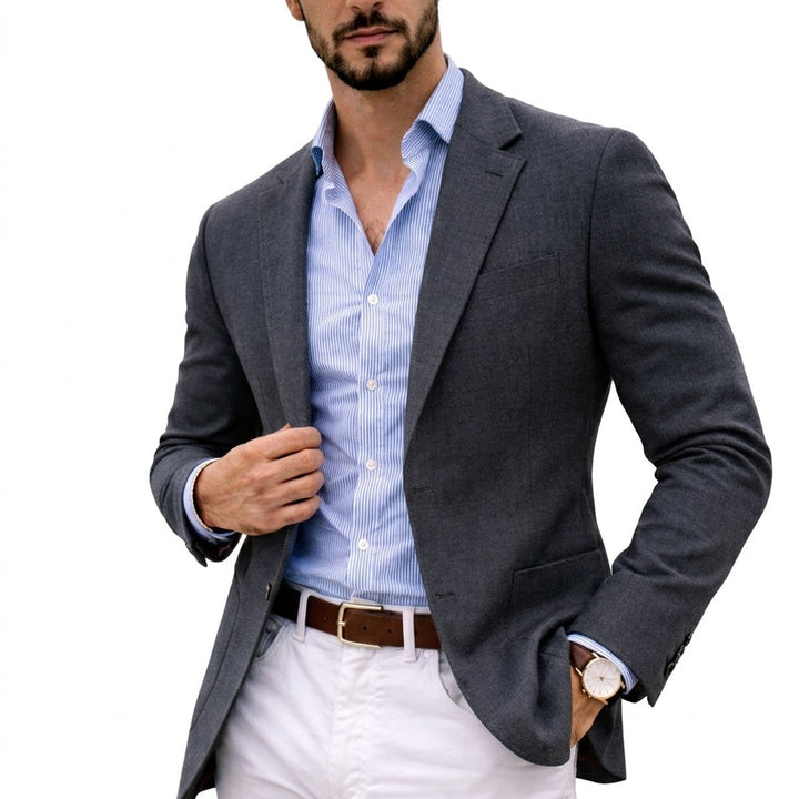 Mens Winter Coat Slim-Fit Notch-Lapel Knit Blazer Jacket - Gray