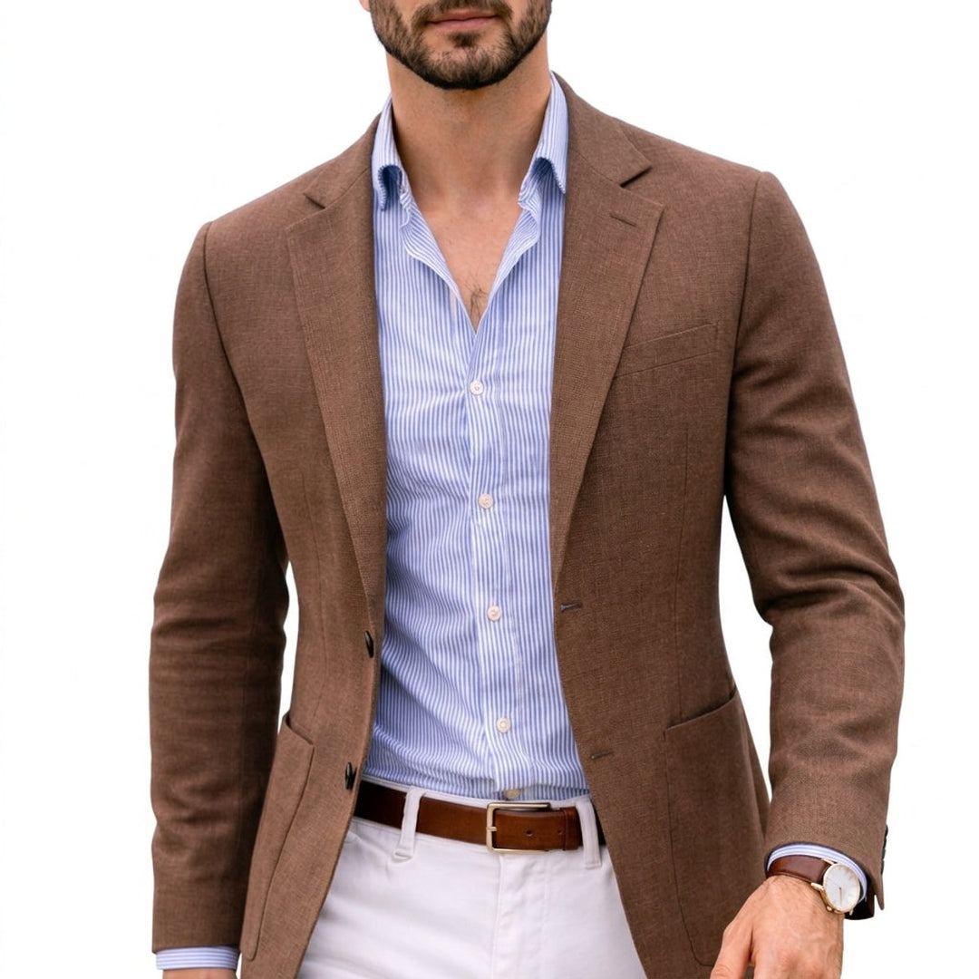 Mens Winter Coat Slim-Fit Notch-Lapel Knit Blazer Jacket - Brown