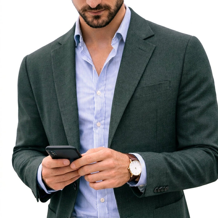 Mens Winter Coat Slim-Fit Notch-Lapel Knit Blazer Jacket - Green